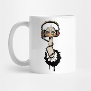 An ostrich with headphones Mug